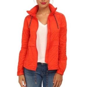 Free People Packable Hooded Rain Windbreaker Jacket in Orange size S